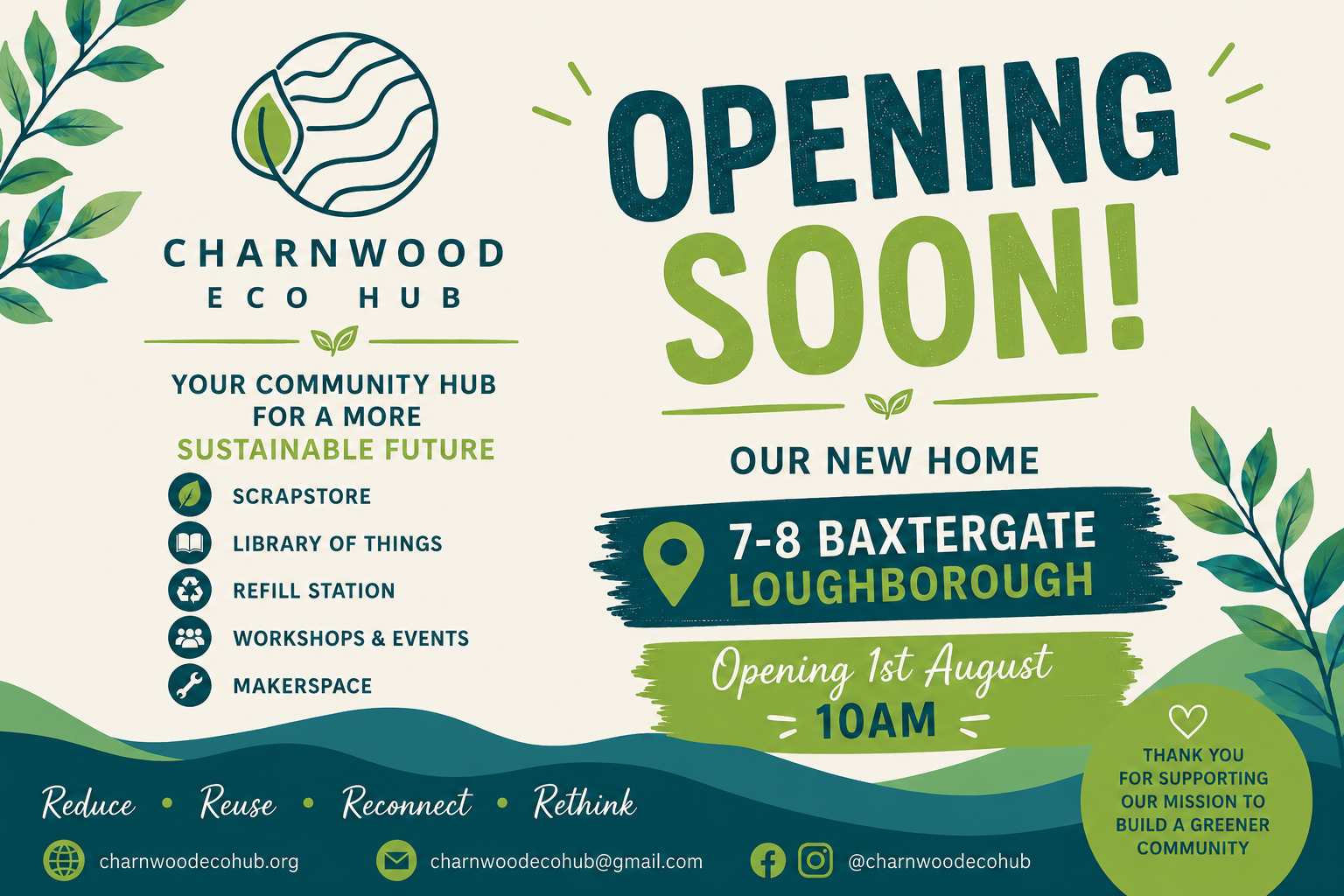 Charnwood Eco Hub new location poster